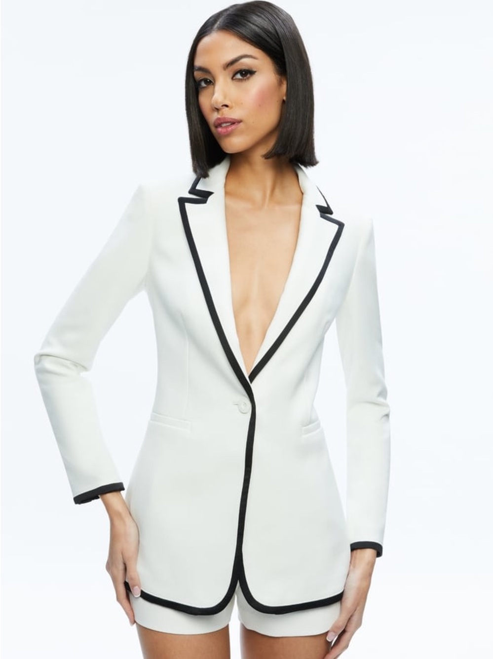 Alice+Olivia White Blazer with Black Details - Women's Tailored Jacket - Picture 2 of 15